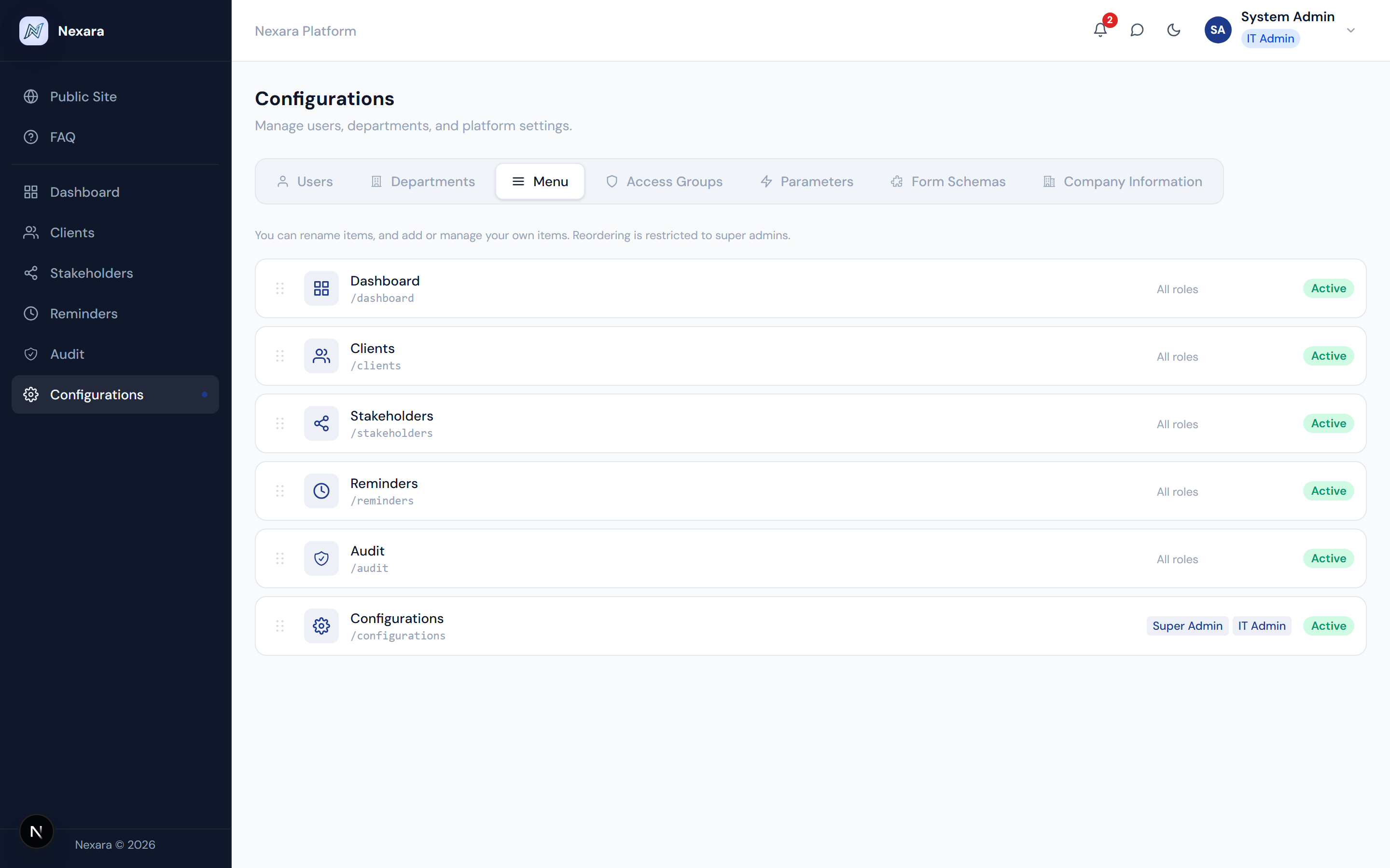 Menu Customisation step 1